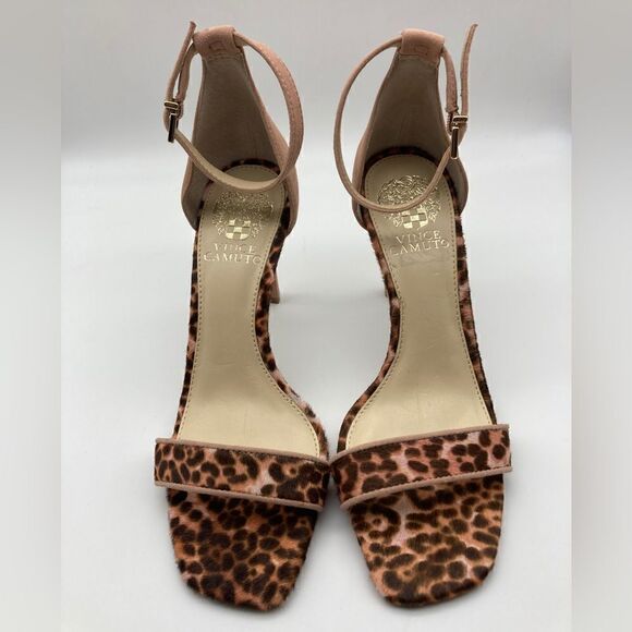 Vince Camuto Lauralie Real Cow Hair Fur Sandals Leopard Print SZ 37,5/7 Like New - Picture 2 of 12